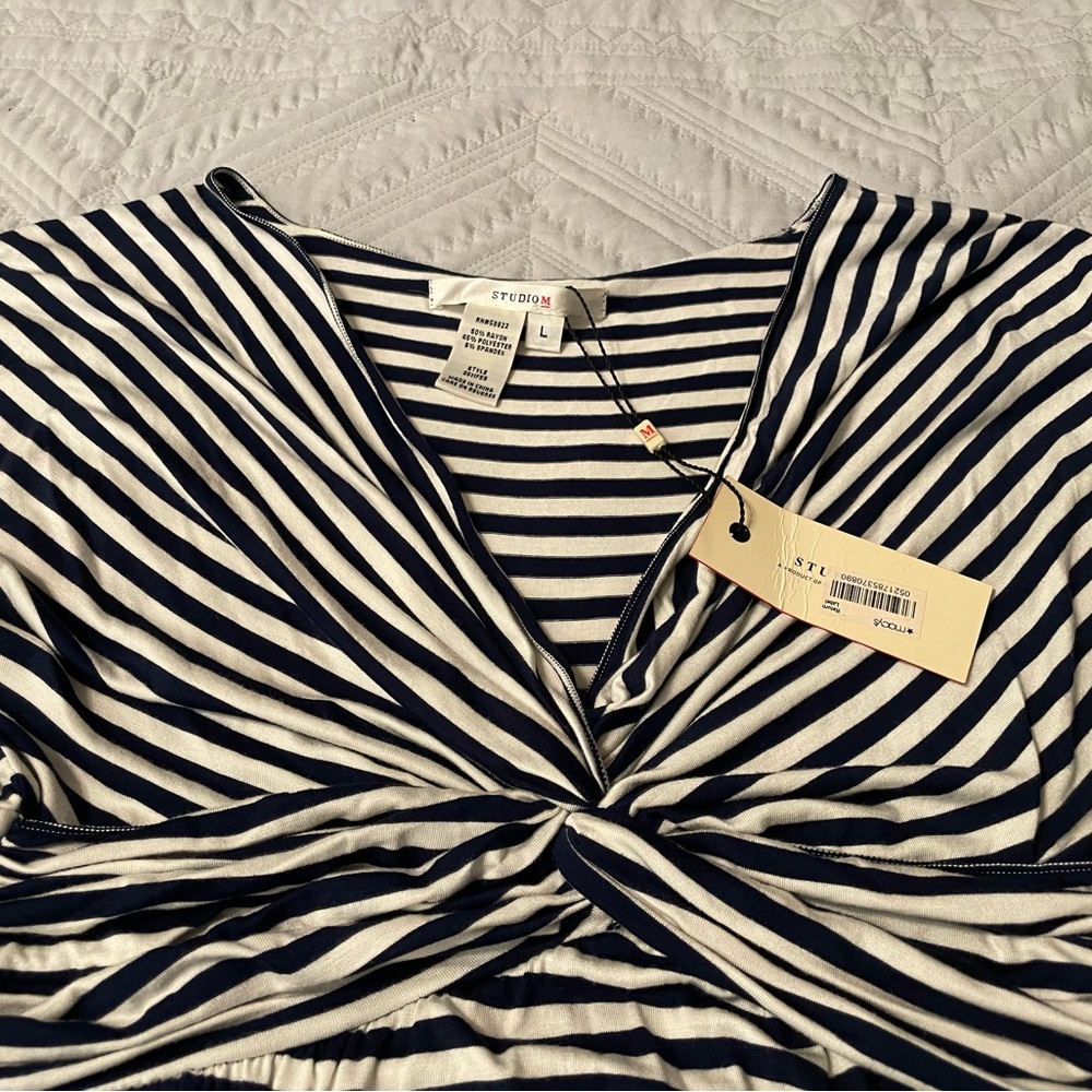 Studio M Navy and White Striped Midi Dress - Picture 11 of 12